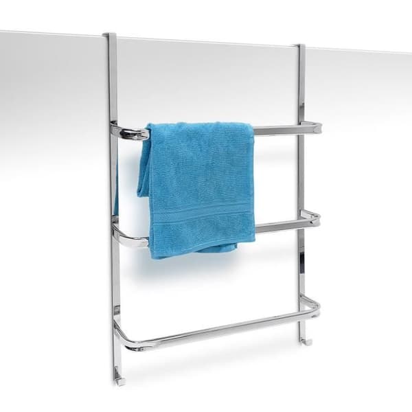 Relaxdays 3-bars handduksställ HxBxD: 85 x 54 x 11,5 cm Rostfritt stål optisk dörrfäste 2 krokar Kök eller badrum,