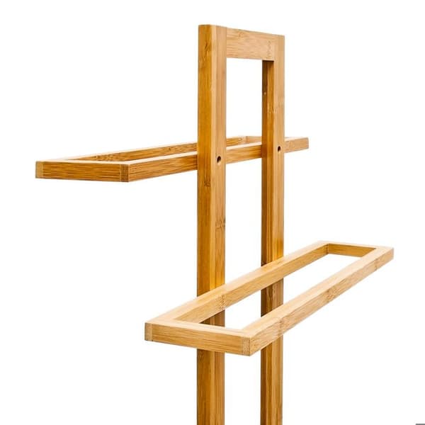 Relaxdays Ställning för handdukar i bambu, H x B x D: ca 85 x 37 x 25 cm, för badrummet, natur