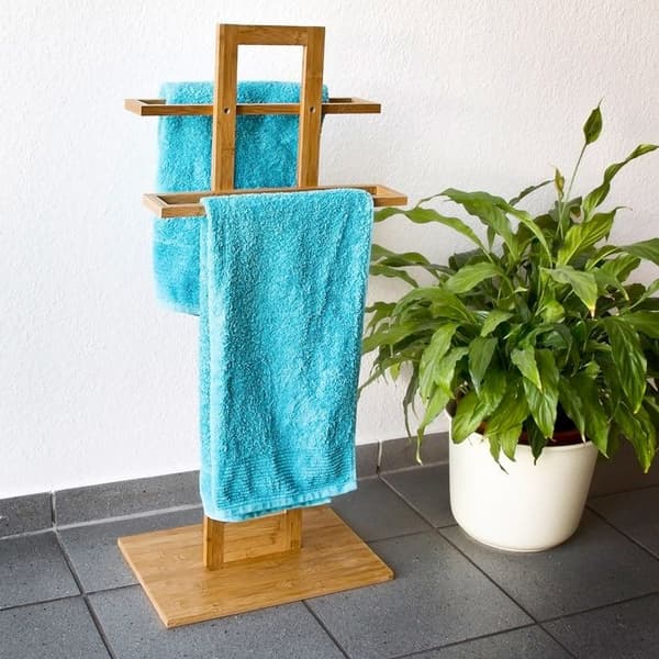 Relaxdays Ställning för handdukar i bambu, H x B x D: ca 85 x 37 x 25 cm, för badrummet, natur