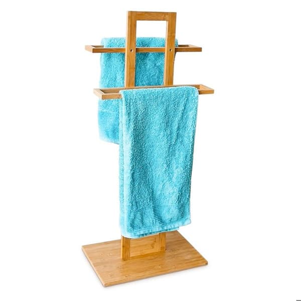 Relaxdays Ställning för handdukar i bambu, H x B x D: ca 85 x 37 x 25 cm, för badrummet, natur