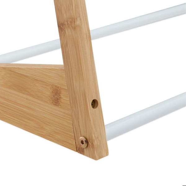 Relaxdays Frittstående håndkleholder, 3 stenger, bad, soverom, HLP: 98 x 62 x 30 cm, bambus og jern, natur/hvitt