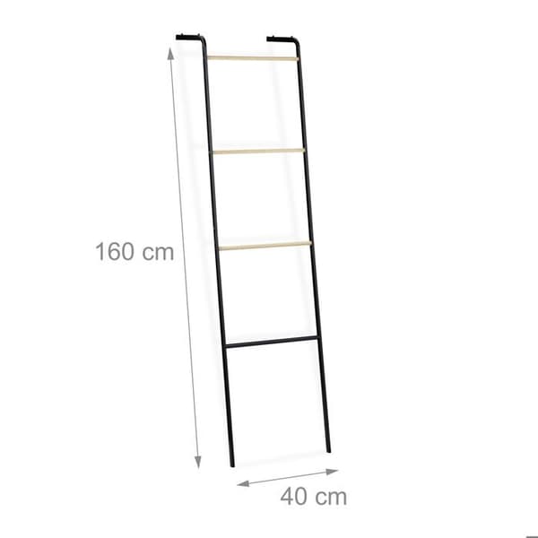 Relaxdays Ladder handdukshängare, 4 barer, metall, handduksförvaring, HxBxD: 160x40x26 cm, svart