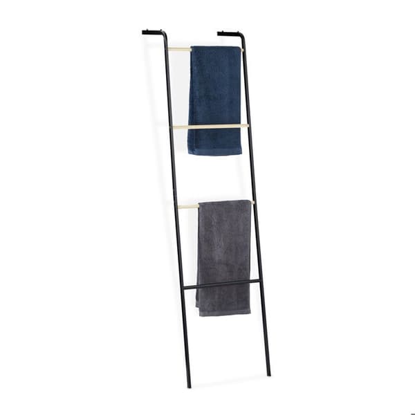 Relaxdays Ladder handdukshängare, 4 barer, metall, handduksförvaring, HxBxD: 160x40x26 cm, svart
