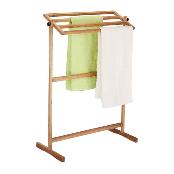 Relaxdays Frittstående handduksställ, handdukstork med 4 stänger, HLP: 98x66x31 cm, handdukshållare, valnöt, natur