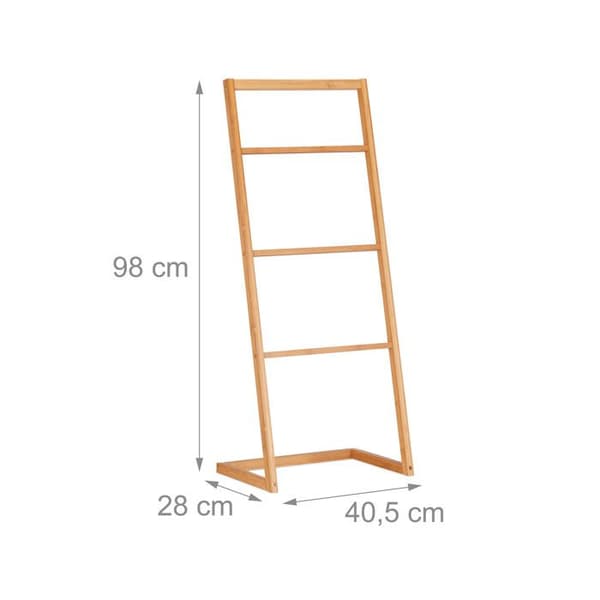Relaxdays Frittstående håndkleholder med 4 armer til badet, bambus, stige, valet, servant HxlxB: 100 x 40 x 30 cm, natur