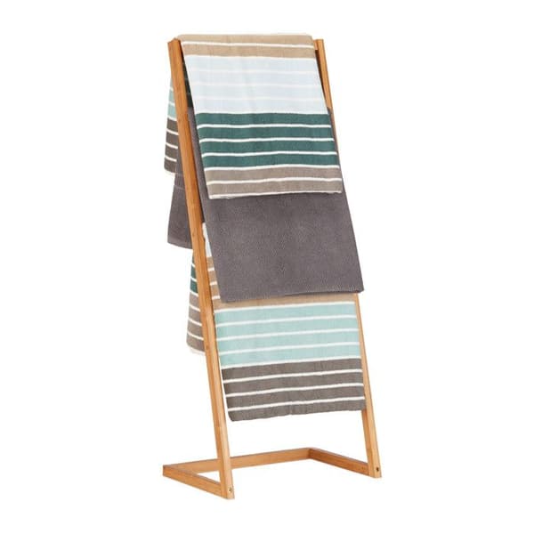 Relaxdays Frittstående håndkleholder med 4 armer til badet, bambus, stige, valet, servant HxlxB: 100 x 40 x 30 cm, natur