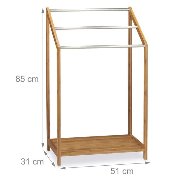 Relaxdays Bamboo Handdukshängare Stående 3 Barer HxBxD: 85 x 51 x 31 cm Badrumshanddukshängare, Natural