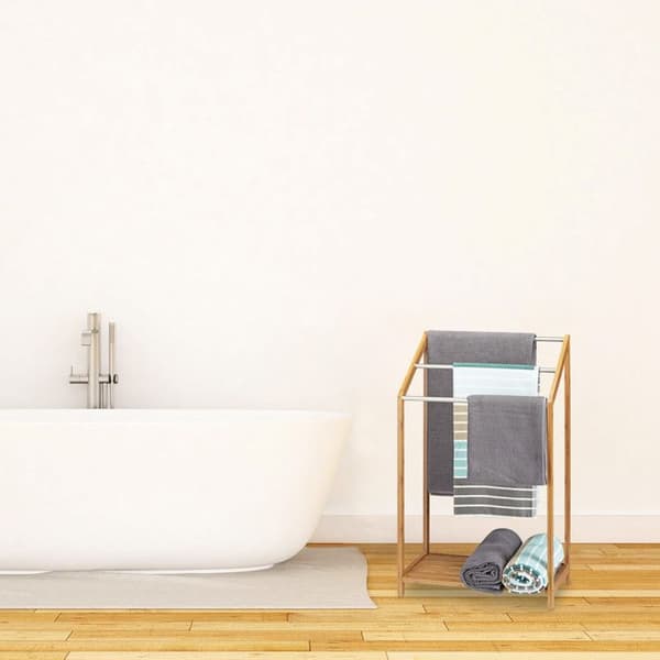 Relaxdays Bamboo Handdukshängare Stående 3 Barer HxBxD: 85 x 51 x 31 cm Badrumshanddukshängare, Natural