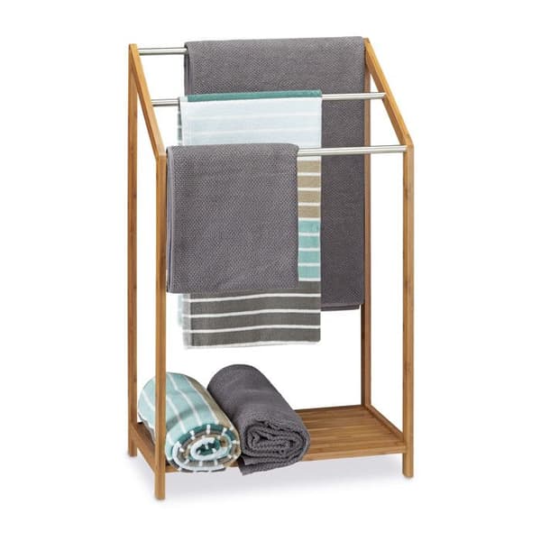 Relaxdays Bamboo Handdukshängare Stående 3 Barer HxBxD: 85 x 51 x 31 cm Badrumshanddukshängare, Natural