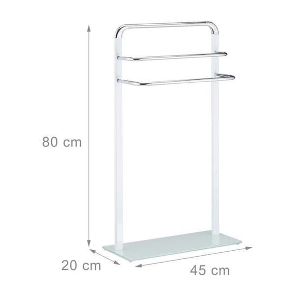 Relaxdays 3-bars handduksställ, krommetall, modern design handduksställ, HxBxD 80x45x20 cm, Vit/silver