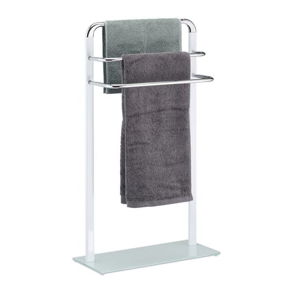 Relaxdays 3-bars handduksställ, krommetall, modern design handduksställ, HxBxD 80x45x20 cm, Vit/silver
