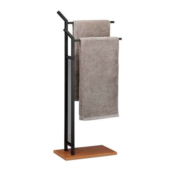 Relaxdays Fristående handduksställ, handduksställ 2 barer Iron Wood Look, 88 x 40 x 20 cm, svart