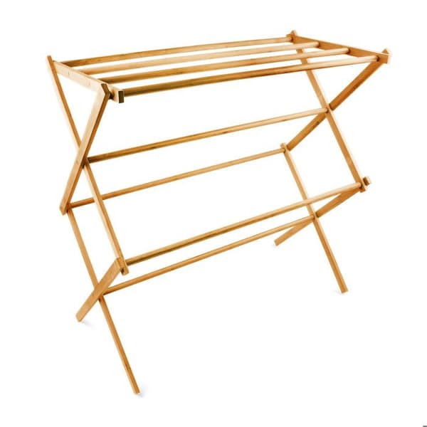 Relaxdays Bambu hopfällbar handdukshylla 74 x 36 x 71,5 cm...
