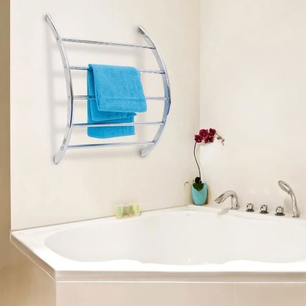 Relaxdays Väggmonterad handdukshängare Väggmonterad handdukstork i krom stål 5 barer Badrumsdusch HxBxD: 70 x 56,5 x