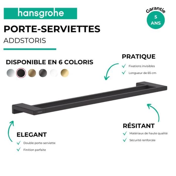 Handduksställ - HANSGROHE - Modell 648 mm - Mattsvart - Metallic - Modern stil