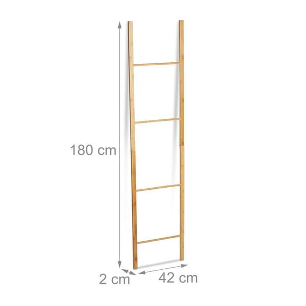 Relaxdays Ladder Folding Bambu Handdukshängare, 4 Bar Handdukshylla Badrumsdiskhandduk, 180x42x2 cm, Nature