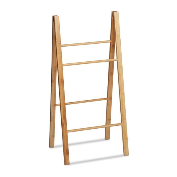 Relaxdays Ladder Folding Bambu Handdukshängare, 4 Bar Handdukshylla Badrumsdiskhandduk, 180x42x2 cm, Nature