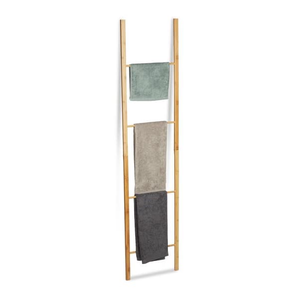 Relaxdays Ladder Folding Bambu Handdukshängare, 4 Bar Handdukshylla Badrumsdiskhandduk, 180x42x2 cm, Nature