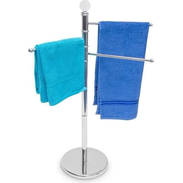 Relaxdays Stå handdukshylla Klädställ Badrumstillbehör 3 armar Kromad metallbotten Ø 29 cm H 93,5 cm Stöd