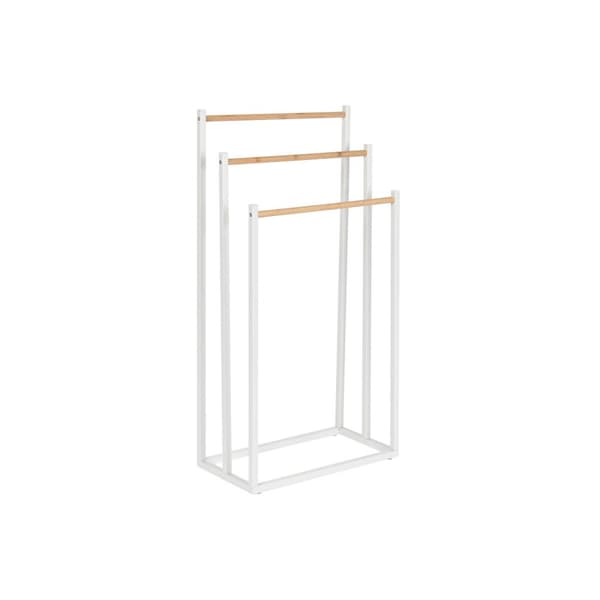 Handdukshängare golvmodell Home ESPRIT Vit Naturell Metall Bambu 45 x 22 x 85 cm