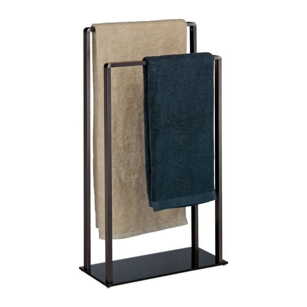 Relaxdays Frittstående handdukshållare i metall med 2 armar svart elegant modern 80 x 45 x 20 cm, bronssvart