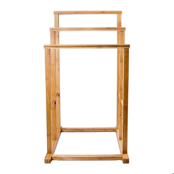 Relaxdays Handduksställ, 3 stänger, i bambu, H x B x D: ca. 82,5 x 42 x 42,5 cm, för badrummet, natur