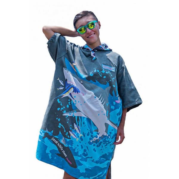 Oceanarium Great White Shark Poncho Blå