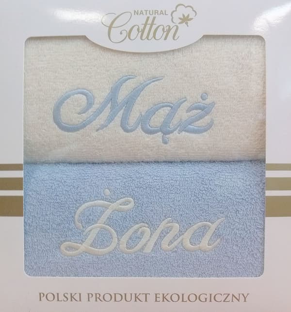 Sæt håndklæder i æske, 2 stk 50x100 Husband and Wife Blue+Cream