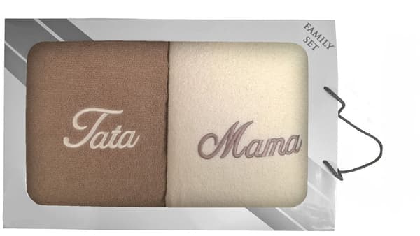 Sæt med håndklæder i æske, 2 stk, 70x140 Mama Tata, cremet beige
