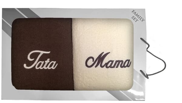 Sæt med håndklæder i æske, 2 stk., 70x140 Mama Tata, cremebrun