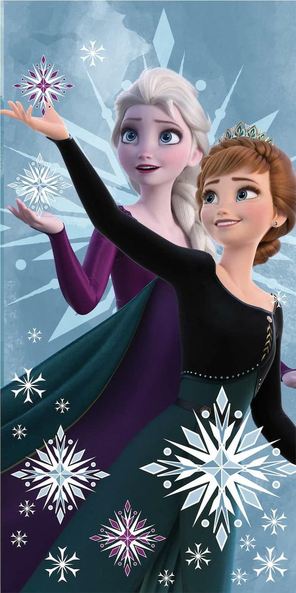 Badehåndklæde 70x140 Frozen 2 Anna og Elza blå bomuld 23. august