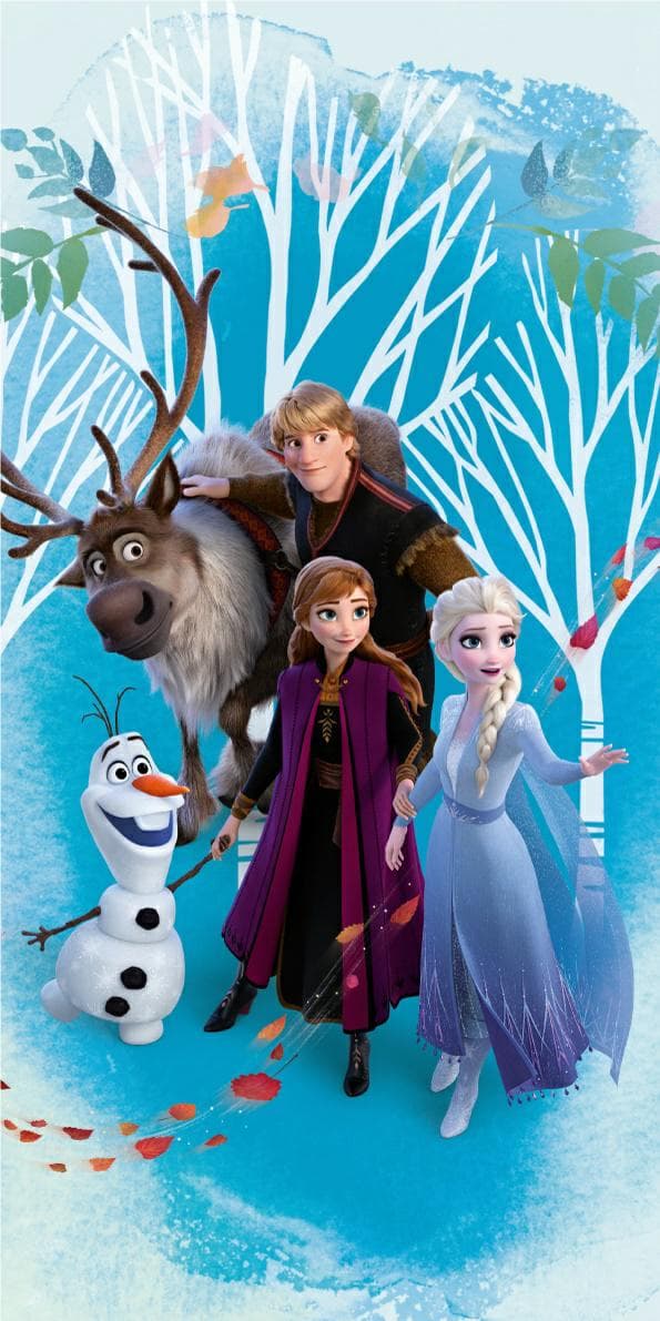 Strandhandduk 70x140 Frozen 2924 Frozen Anna Elsa Kristoff Sven och Olaf skogsblå