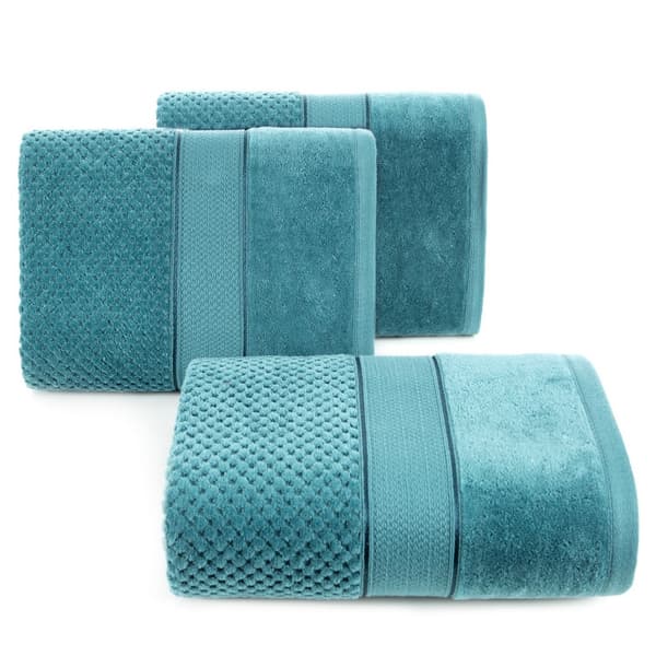 Jessi handduk 70x140 turkos frotté 500g/m2 med präglad rutig textur och velourkant Eurofirany