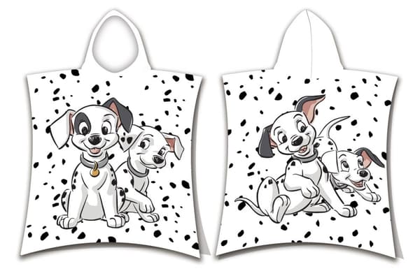 Poncho lapsille 50x115 101 Dalmatians 2602 valkoinen musta pyyhe hupulla