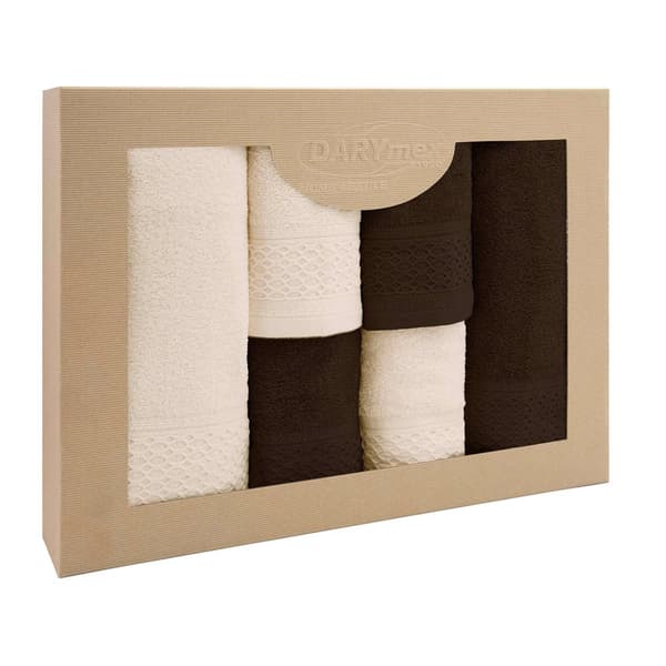 Håndklæde D Bomuld 100% Solano Ecru + Mørkebrun (P) 2x30x50+2x50x90+2x70x140 sæt
