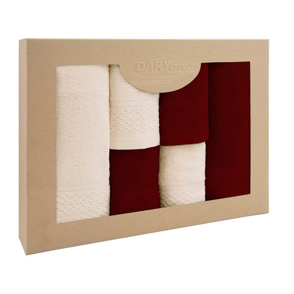 Håndklæde D Bomuld 100% Solano Ecru + Bourgogne (P) 2x30x50+2x50x90+2x70x140 sæt