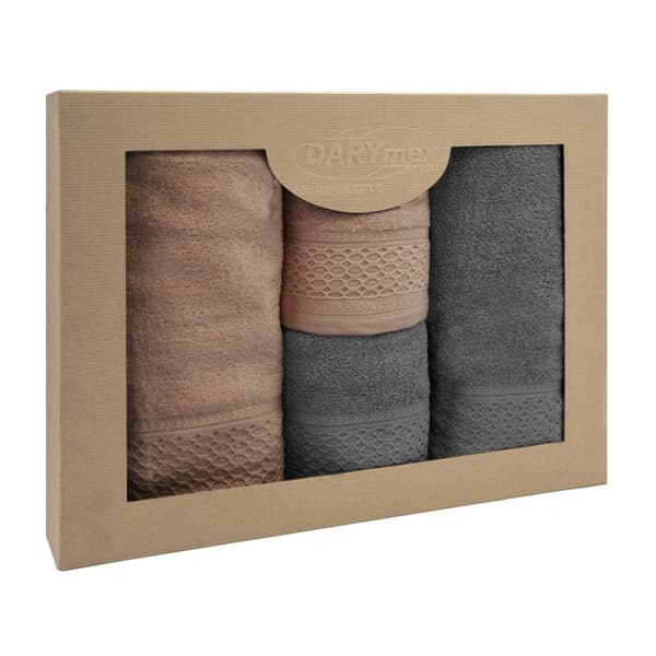 Håndklæde D Bomuld 100% Solano Beige + Mørk Ask (P) 2x50x90+2x70x140 sæt