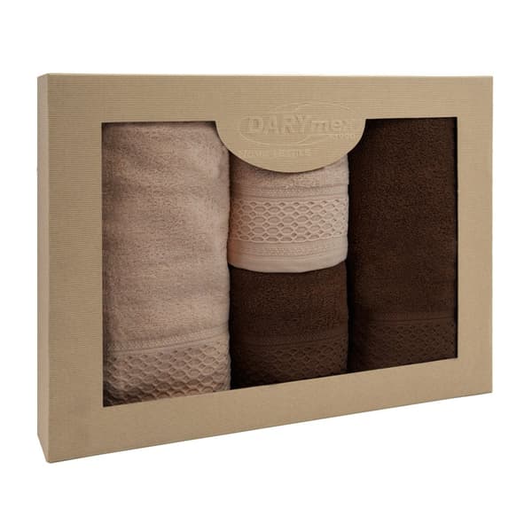 Håndklæde D Bomuld 100% Solano Beige + Mørkebrun (P) 2x50x90+2x70x140 sæt