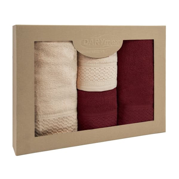 Håndklæde D Bomuld 100% Solano Cappuccino + Bourgogne (P) 2x50x90+2x70x140 sæt