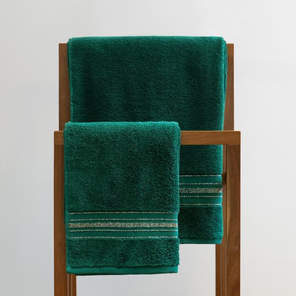 Handduk | DUKE | bomullsgrön med lurexränder | 70x130cm | 897066