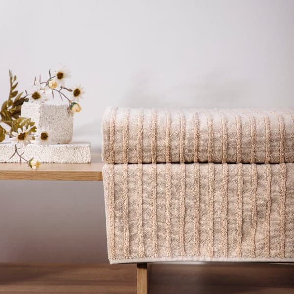 Pyyhe | MANA | raidallinen beige | 50x90cm | 737350