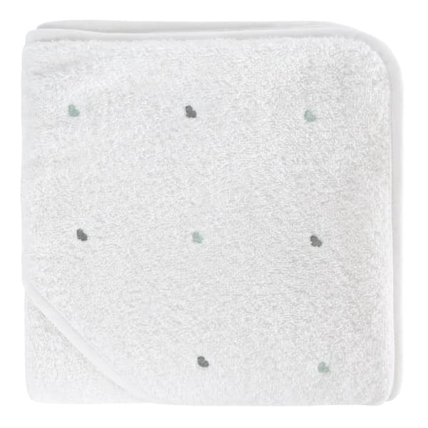 Badehåndklæde med hætte 100x100 hjerter hvid