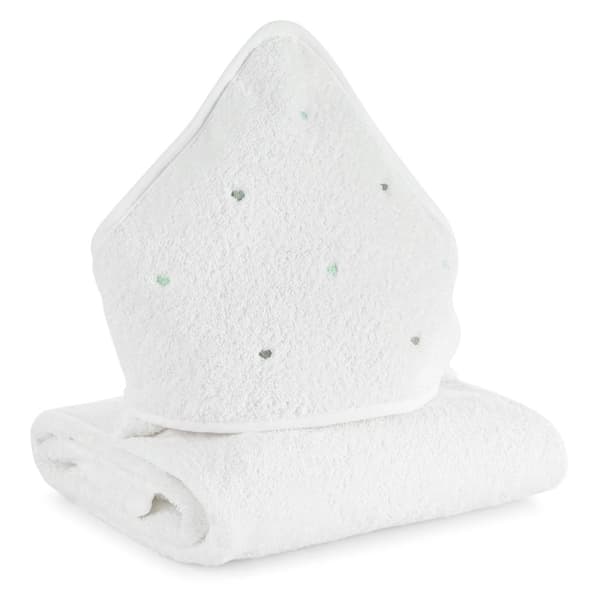 Badehåndklæde med hætte 100x100 hjerter hvid