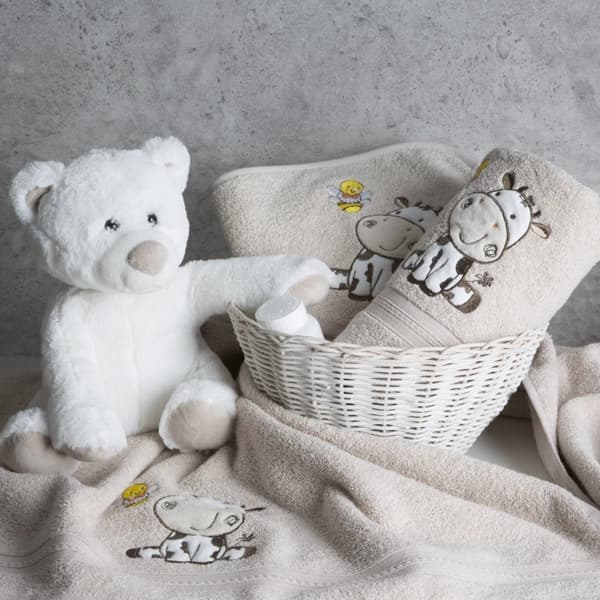 Hupullinen kylpypyyhe 100x100 iloinen lehmän beige