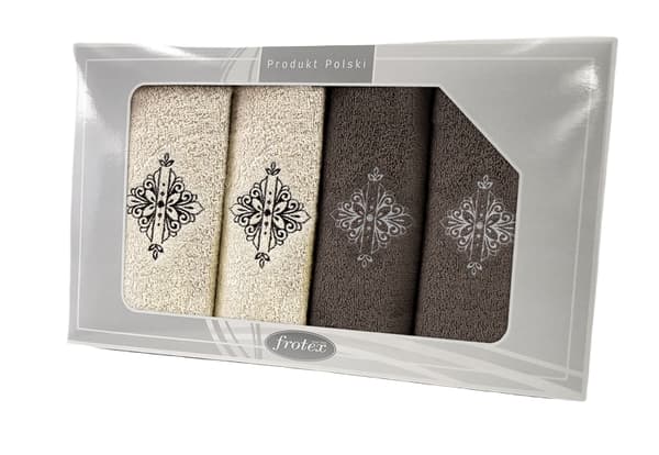 Sæt med 4 håndklæder Frotex Gift IV ornament 6 creme brun