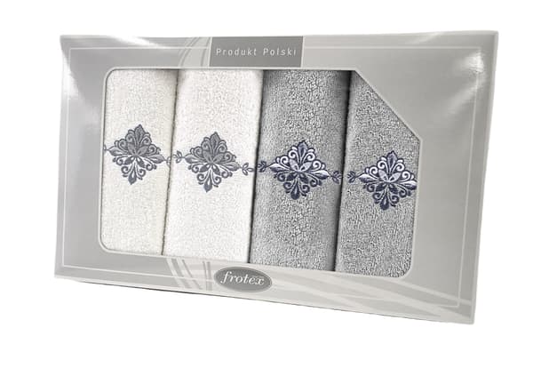 Sæt med 4 håndklæder Frotex Gift IV ornament 3 hvid lysegrå