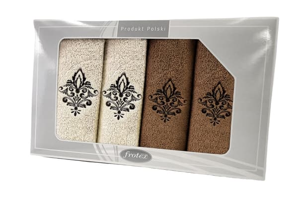 Sæt med 4 håndklæder Frotex Gift IV ornament 5 creme beige