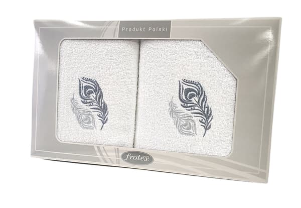 Setti 2 pyyhettä 50x90+70x140 Frotex Gift 2 riikinkukon höyhentä valkoinen