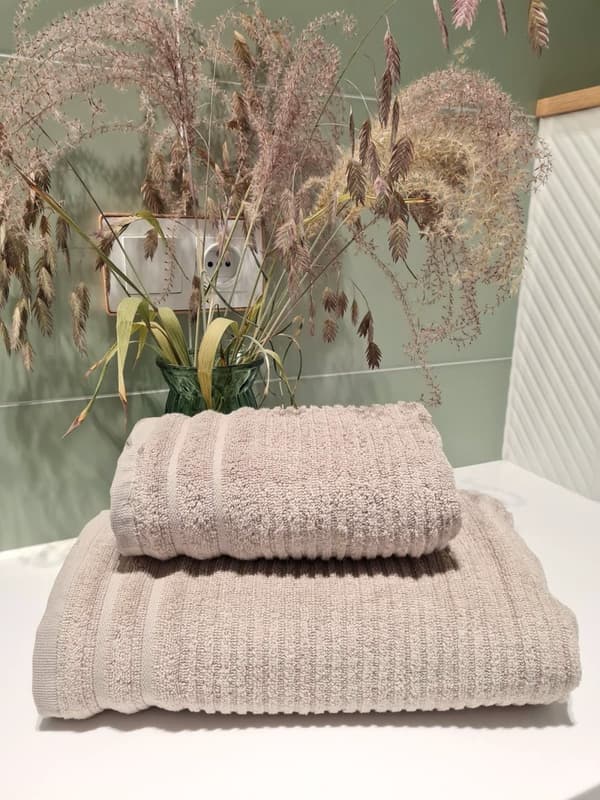 Bomuldshåndklæde SAMMY 50x90 Eurofirany beige prægede striber