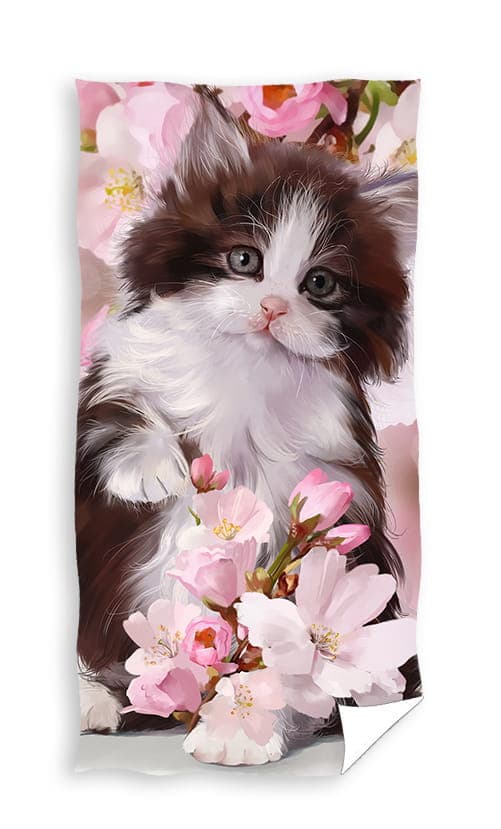 Strandhandduk 70x140 Katt i blommor